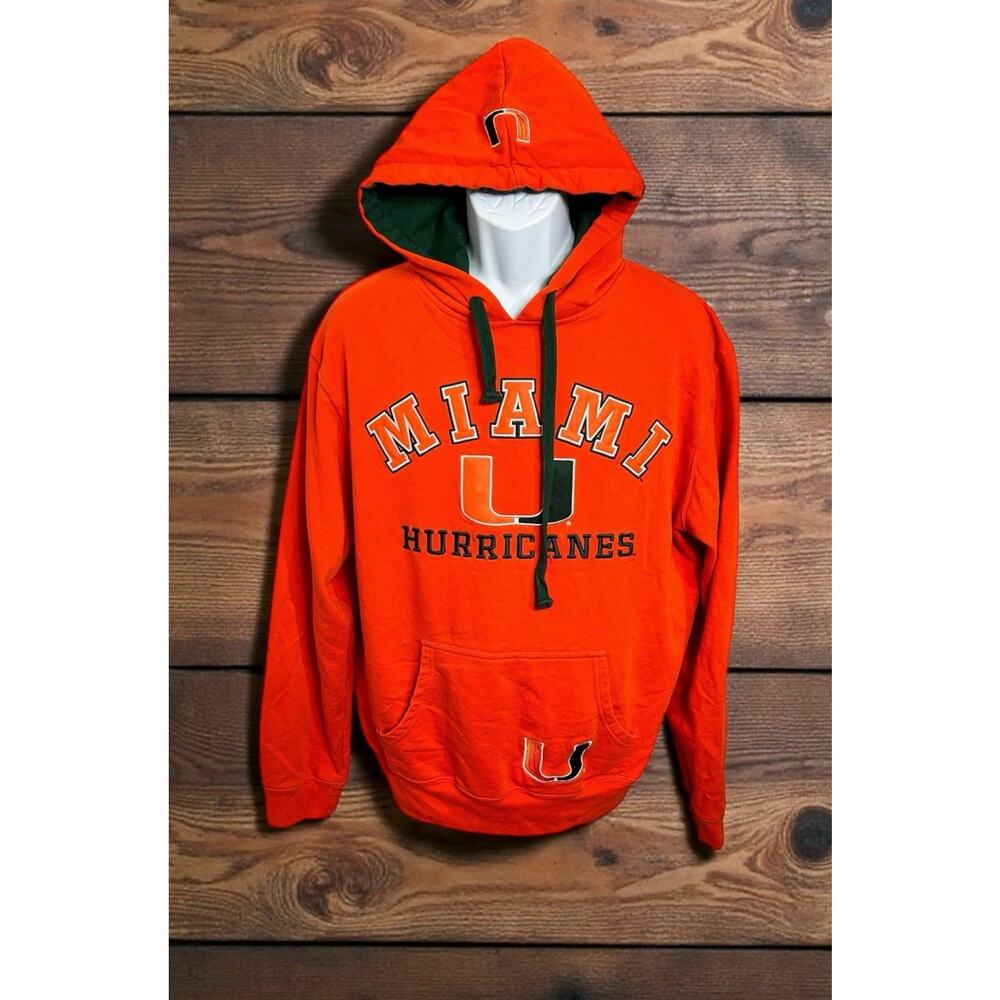 Vintage Miami Hurricanes Hoodie Mens L Orange Pullover J America Y2K Sweatshirt